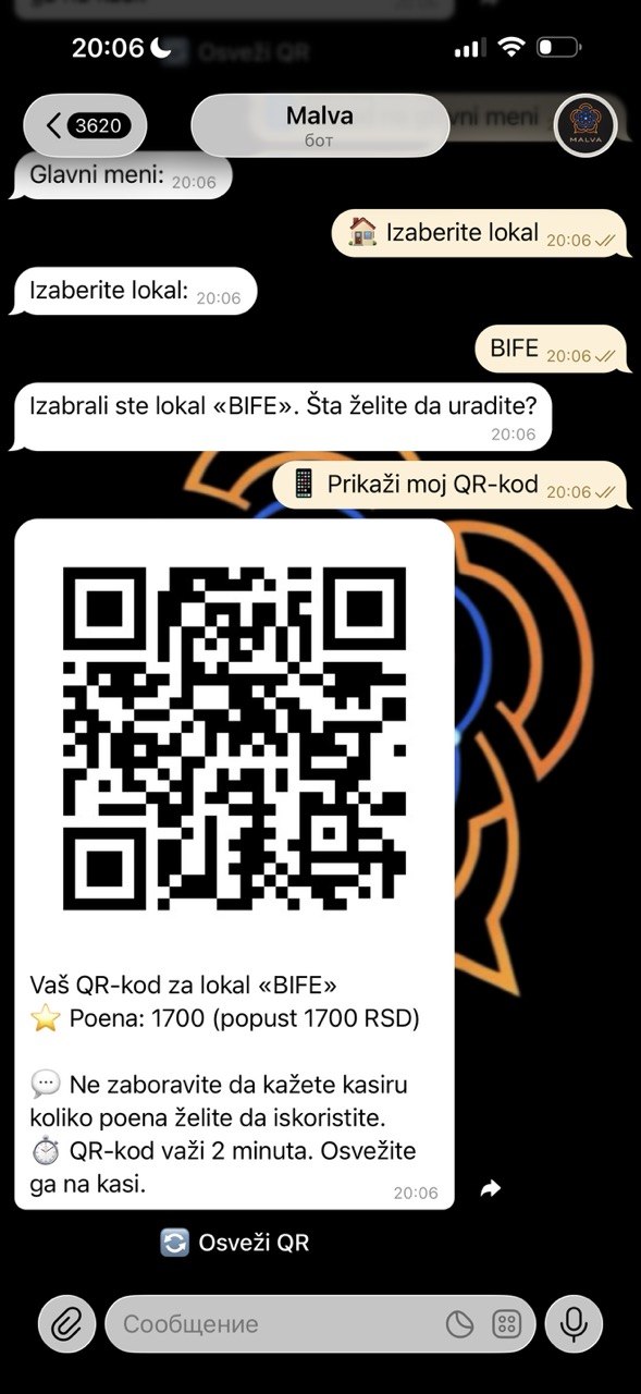 Gost skenira QR kod — ekran bota